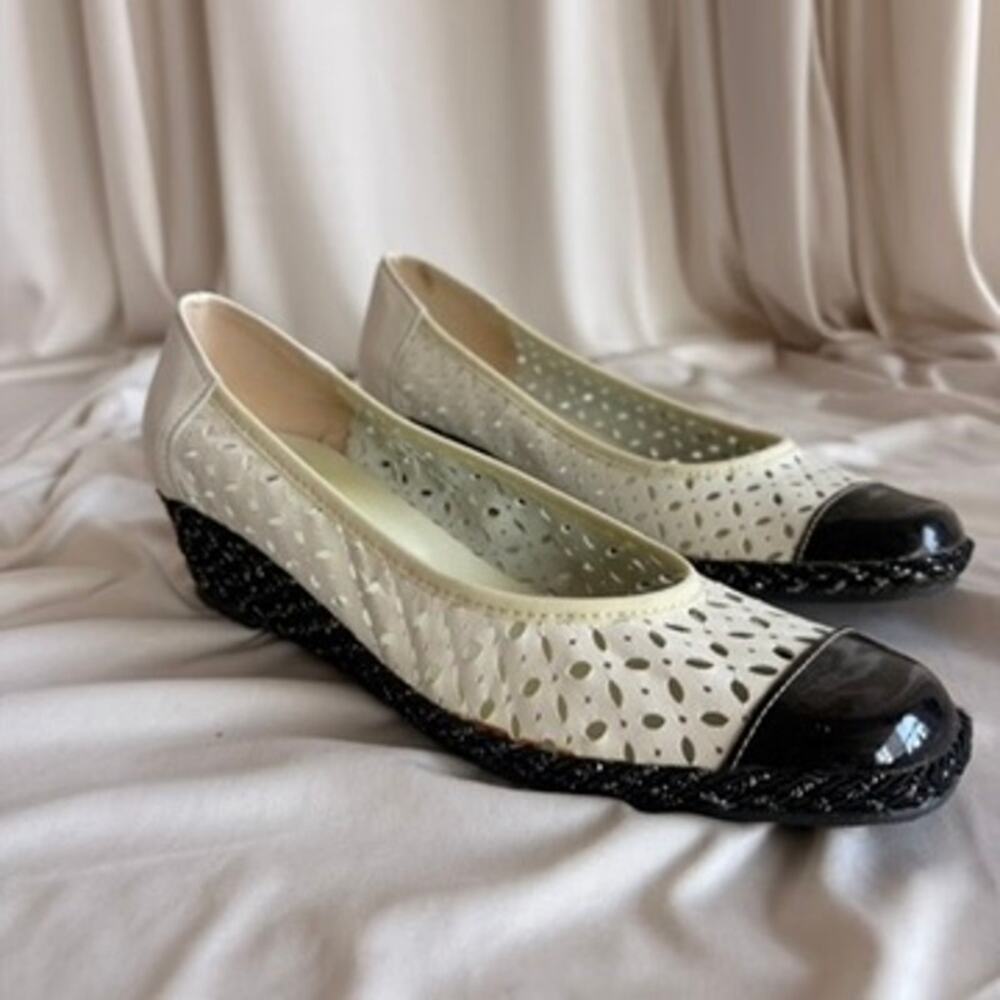 Sesto Meucci White Wedge Flats - Eyelet Cutouts, Made in Italy, Size 7